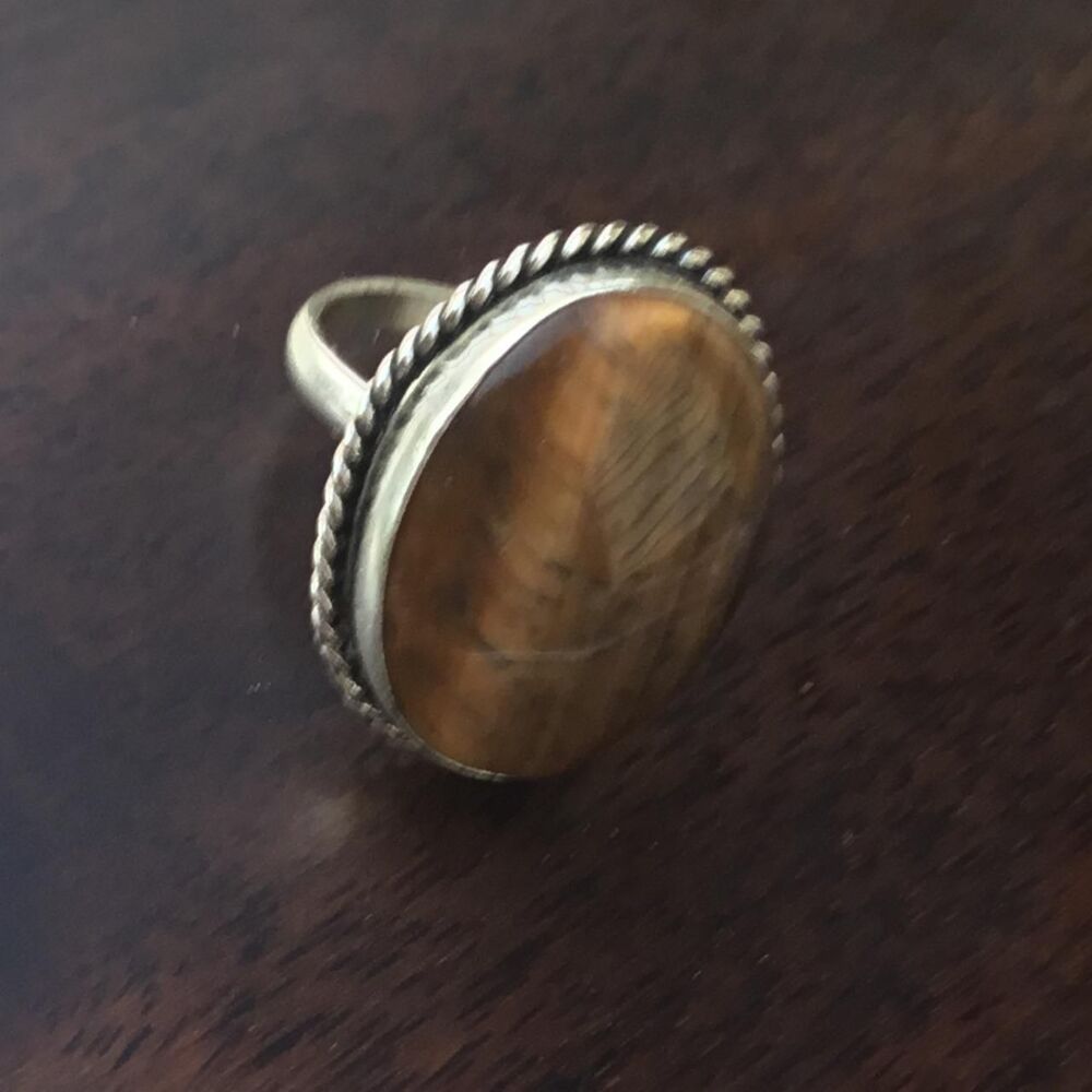 Handcrafted Tiger's Eye Sterling Silver Boho Ring Size 9